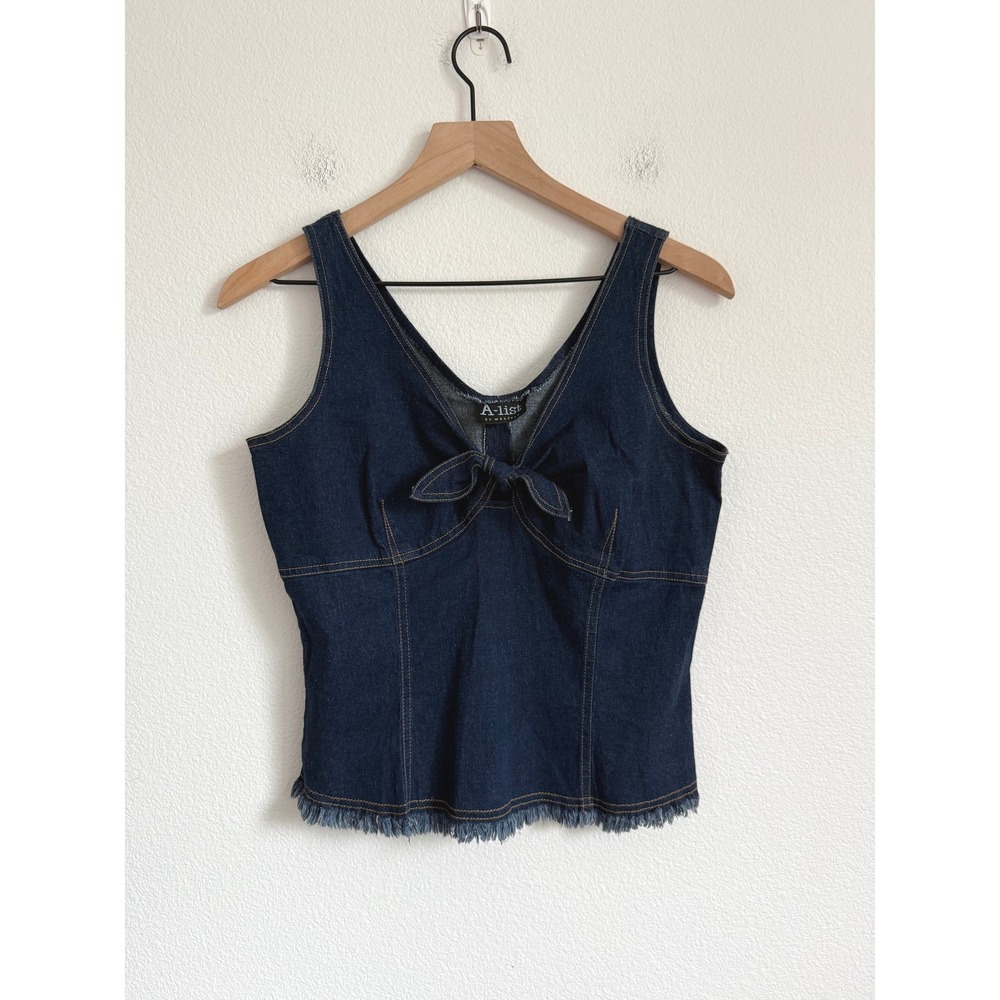 A-list Wrapper Y2K Denim Corset Top Tie Front Frayed Bustier Model Off-Duty M